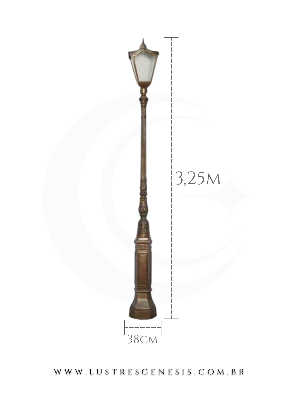 Poste de Iluminação 3,25m externa com Lanterna Clássico Retro estrutura robusta em alumínio fundido para jardim e fachada